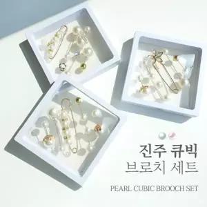 BBT4 진주 큐빅 브로치 6개 세트 의류 봉제 리폼 패션 악세서리 보관케이스 포함