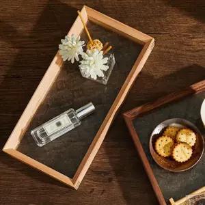 유리쟁반 엔틱 플라워 유리트레이(30x14cm) (내추럴) 나무쟁반