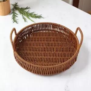 원형바구니 베스트 원형 라탄짜임 트레이(25cm) 손잡이 쟁반 원형트레이