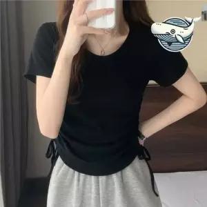 여름 필수 기본 반팔티 캐주얼 핏 U넥 스트링 홀터넥나시