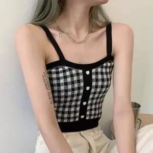 NS04 디자인 나시 체크 LK 하트단추 크롭