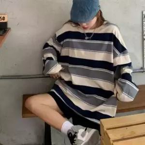 얇은니트티 레트로 디자인 데일리 짱짱한 스트라이프 클래식 소매