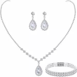 팍수안 실버/골드 라인스톤 크리스탈 웨딩 신부 들러리 귀걸이 세트 여성 팔찌 결혼식 무도회용