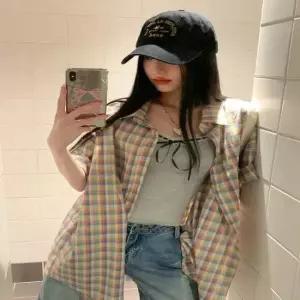 루즈핏셔츠 포켓 반팔 셔츠 체크