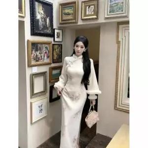 겨울 여자정장세트 보들보들 칼라 조끼 치파오 원피스 세트 ible4