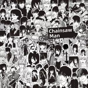 체인소맨 103075개 블랙 화이트 전기 톱 맨 스티커 애니메이션 데칼 스케이트 보드 전화 수하물 차량용 방