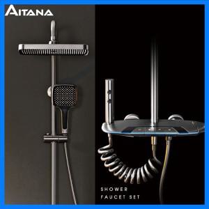 럭셔리 건 그레이 황동 샤워 시스템 일정한 온도 디지털 디스플레이 디자인 원 핸들 콜드 및 핫 듀얼 컨트