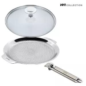 IMI 통3중 국산 IH 스텐 스테이크팬 24cm (유리뚜껑) + 편수핸들 / 인덕션 가스 프라이팬 캠핑 고기 삼겹살