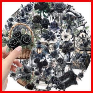 50PCS 어두운 미적 고딕 투명 스티커 스크랩북 저널링 고딕을위한 검은 장미 꽃 로맨스 스티커 팩