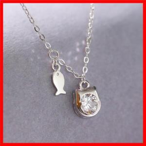 귀여운 크리에이티브 새끼 고양이 낚시 펜던트 물고기 패션 925 스털링 실버 주얼리 기질 크리스탈 여성 목