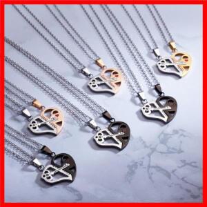 스테인리스 스틸 퍼즐 목걸이 하트 모양 투톤 각인 커플 목걸이