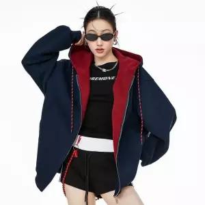 [라일리여성의류] Rly 배색 레트로 후드집업 루즈핏 오버핏 스트릿 가을