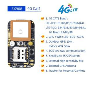 미니 소형 4G GPS 트래커 ZX908 CAT1 PCBA 칩 보드 차량 자동차 사람 추적 시스템 무선 WIFI Beidou 위성