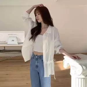 [하프클럽/]여자 루즈핏 스트링 레이어드 긴팔 블라우스