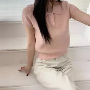 여자 데일리 여리핏 카라 크롭 반팔 니트