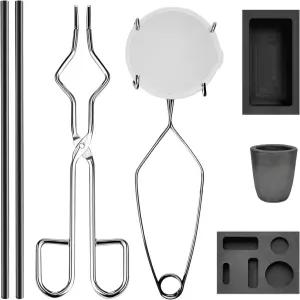 넬리로 8-in-1 금속 주조 키트 - 흑연 도가니 잉곳 몰드 교반봉 2개 석영 컵 및 집게 금 은 알루미늄 황동