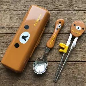 ( )리락쿠마 얼굴 스푼 교정젓가락 케이스 세트