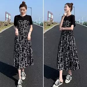 봄여름 샤랄라 꽃무늬패턴 하이웨스트 반팔 원피스 (KYR-WBFD6A2)