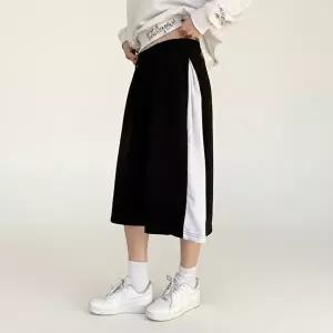 [신상오픈런]|KHP93BE|여성 면혼합 핀턱 배색 루즈핏 밴딩 하프 트레이닝 팬츠