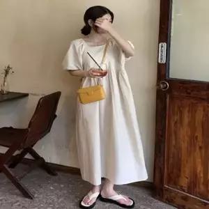 메이비굿 퍼프소매 뒷리본 롱원피스 여자원피스추천 (KYR-WD8C77D)