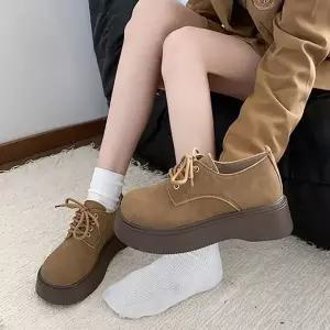 여성 통굽 레이스업 빈티지 옥스퍼드화 러블리룩