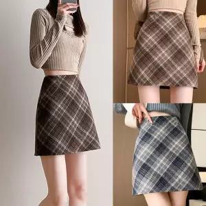 여성 하이웨스트 짧은 디자인 체크 패턴 미니 스커트플리츠 쉬폰 머메이드 캉캉 롱청치마 H라인 주름 초스