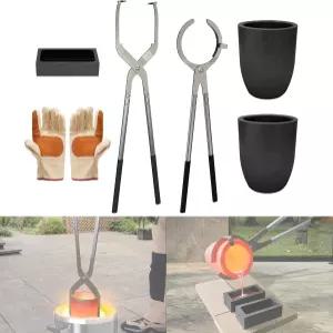 넬리로 3kg 도가니 집게 세트 프로 흑연 2개 잉곳 몰드 및 장갑 주조용 금속