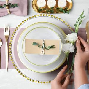 13 인치 투명 플라스틱 라운드 충전기 접시 구슬 가장자리 저녁 식사 아크릴 장식 서비스 플레이트 50pcs/1