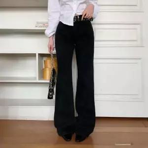 [하프클럽/]여자 하이웨스트 나팔 검정 진 넓은 팬츠