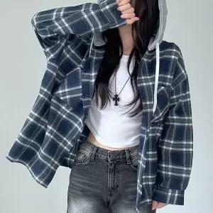 [하프클럽/]브러시드 플레드 후드 셔츠