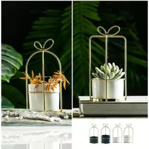 북유럽 스타일 골드 리본 다육이 도자기 화분 받침원형 그린 스탠드세트 실내식물 인테리어 받침대 진열대