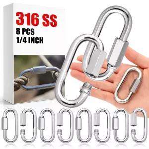 오토링 8팩 316 스테인리스 스틸 헤비 듀티 퀵 링크 D자형 잠금 체인 커넥터 875-2300파운드 작업 하중