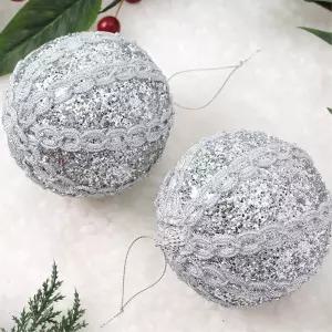 비타리토 로열실버 장식볼 2p 10cm 반짝레이스트리액세서리 악세사리 크리스마스 트리볼 오너먼트 소품