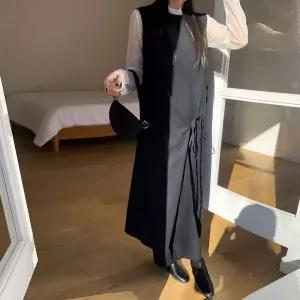 [하프클럽/]여자 묶음 포인트 라운드넥 민소매 롱 원피스