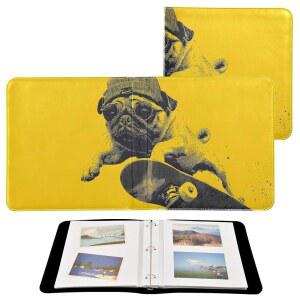 XYMZR 대형 사진 앨범 퍼그독 스케이트보드 옐로우 셀프 3 링 바인더 사진 앨범 가죽 핸드메이드 DIY 앨범 4x6, 6x8, 8x10 사진, 20장