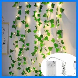 꽃 녹색 잎 요정 조명 USB 및 배터리 전원 아이비 포도 나무 문자열 빛 파티 웨딩 룸 안뜰 장식