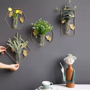키밍 골드 철제 와이어 행잉 벽걸이 화병 꽃병 4종 장식용품 인테리어 장식 수경식물 조화 실내 거실 침실