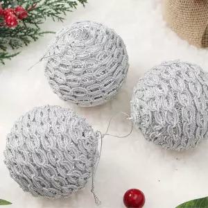 비타리토 로열실버 장식볼 3p 8cm 화이트베일트리볼 크리스마스 액세서리 성탄절 소품 오너먼트 트리볼