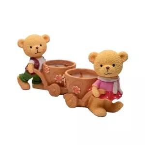 모던 수지 수레 끄는 곰돌이 화분소품 정원 꾸미기 장식 식물