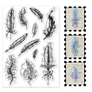 PH PANDAHALL 깃털 투명 스탬프 세트 빈티지 레트로 인사말 카드 장식용 11피스 아크릴 실리콘 고무 저널링 앨범 다이어리 스크랩북용