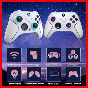 Xbox 시리즈 X S 컨트롤러 Windows용 7가지 색상 RGB 조명 진동/터보/3.5mm 오디오 잭 2.4GHZ 어댑터로 프