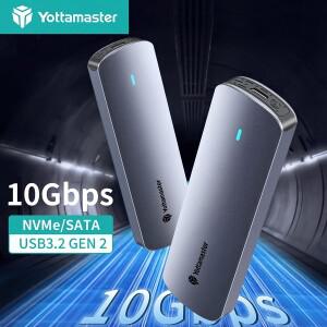 요타마스터 10Gbps 듀얼 프로토콜 하드 디스크 케이스 USB 3.2 NVME M.2 SSD 인클로저 5Gbps SATA C 외장형