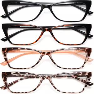 여성용 EYEURL 고양이 눈 독서 안경 4팩 블루 라이트 스타일리시한 컴퓨터 리더기