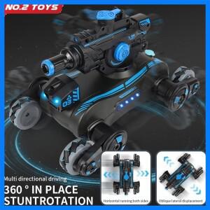 4WD 리모컨 전투 스프레이 탱크 스윙 암 다기능 기계식 전쟁 개 감지 시계 어린이 장난감 소년 선물 2.4G