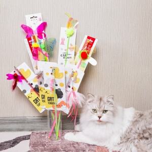 [호환품]OUZEY-깃털 장식 조각 대화 형 고양이 키덜트 조정 가능 봉제 공 새끼 용 스틱 실내 놀이 용품
