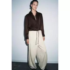 [ZARA] 자라 ZW 컬렉션 새틴 셔츠 - 브라운 3260138