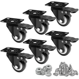 6팩 2인치 휠 캐스터 브레이크 360° 회전 무소음 잠금 폴리우레탄(PU) 가구 및 작업대 하중 800파운드