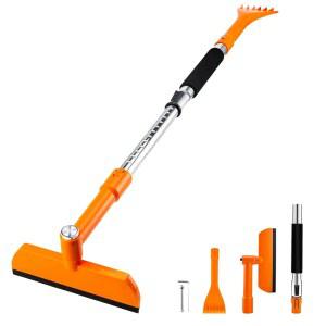 자동차 앞유리용 베스트유 49.2인치 얼음 스크레이퍼 및 스노우 브러시, 폼 그립이 있는 확장 가능한 제설 도구, SUV 트럭 오토용 360 실리콘 브러시 헤드(오렌지)