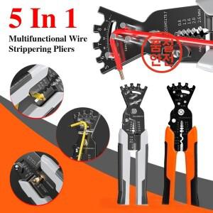 전기 기사용 5-In-1 다기능 와이어 스트리핑 펜치 벤딩 절단 압착 권선 가위