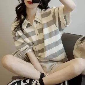 20대 30대 귀여운 여자 스타일 더블 카라 반팔티 린넨맨투맨